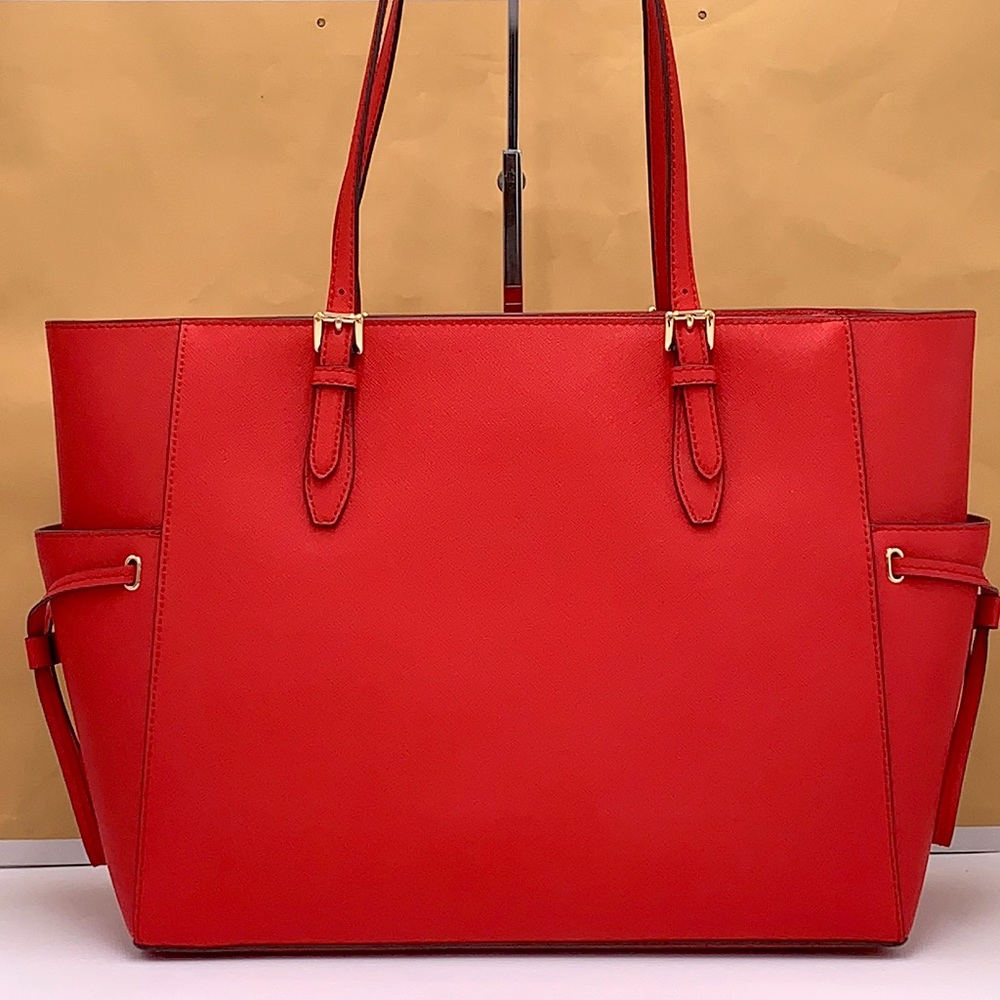 MICHAEL KORS GILLY LARGE DRAWSTRING TRAVEL TOTE BRIGHT RED COLOR - Picture 8 of 15